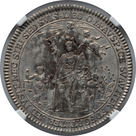 【MS65】1770年 神聖ローマ帝国 ドイツ スペイヤー司教領 ダミアン・アウグスト・フィリップ・カール君主司教 1/2ターラー銀貨(表)