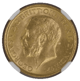 【MS64】1918年 英領インド ジョージ5世 1ポンド ソブリン金貨(表)
