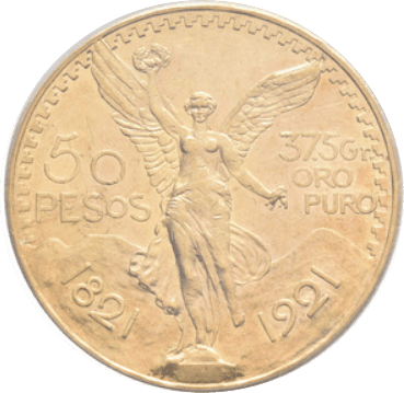 【MS61】1921年 メキシコ 勝利の女神 50ペソ金貨(表)