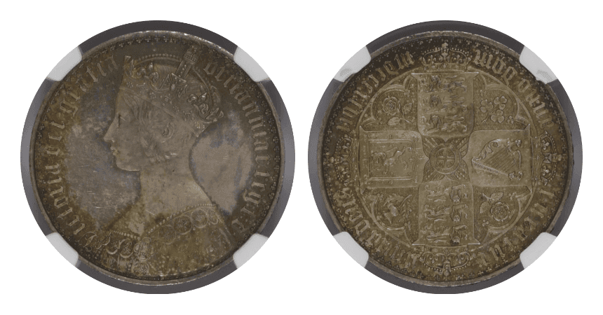 【PF64】1847年 イギリス ヴィクトリア女王 ゴチッククラウン銀貨 アンデシモエッヂ