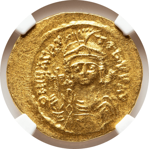 【MS 4/5 4/5】582年〜602年 ビザンツ帝国(東ローマ帝国)マウリキウス・ティベリウス皇帝 ソリダス金貨(表)