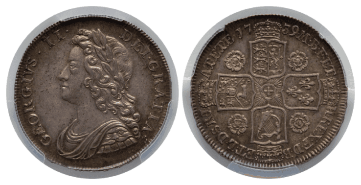 【MS63】1739年 イギリス ジョージ2世 1/2クラウン銀貨