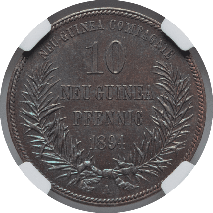 【MS63 BN】1894年 ドイツ領ニューギニア 極楽鳥 10ペニヒ銅貨(裏)