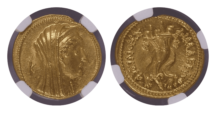 【MS 5/5 2/5】紀元前193/2年 古代エジプト プトレマイオス朝 アルシノエ2世 テトラドラクマ金貨