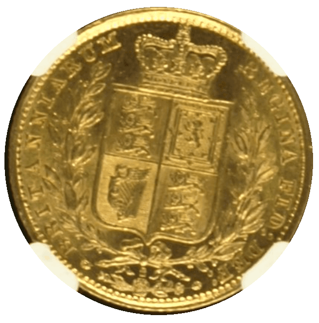 【AU58】1882年S オーストラリア ヴィクトリア女王 シールド 1ソブリン金貨(裏)
