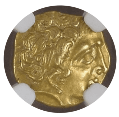 【AU★ 5/5 4/5】紀元前3世紀〜紀元前2世紀 古代ギリシャ フィリッポス2世1/4スターテル金貨(表)