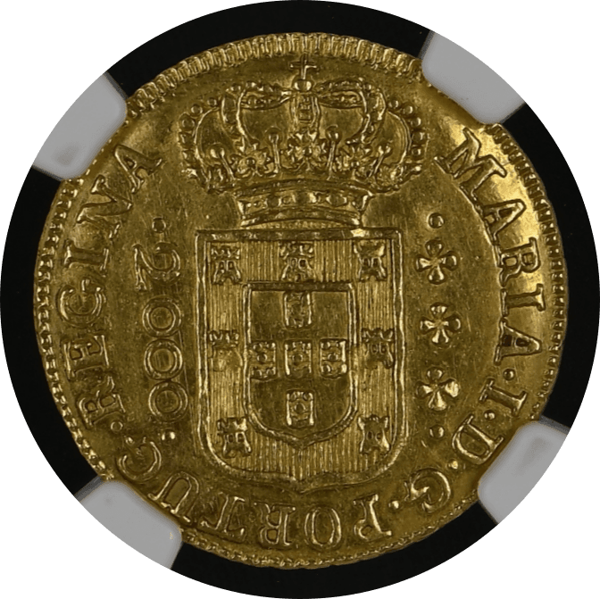 【MS62】1787年 ポルトガル領ブラジル マリア1世 2000レイス 金貨(表)