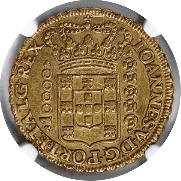 【AU53】1726年 ポルトガル領ブラジル ジョアン5世 10000レイス 金貨(裏)