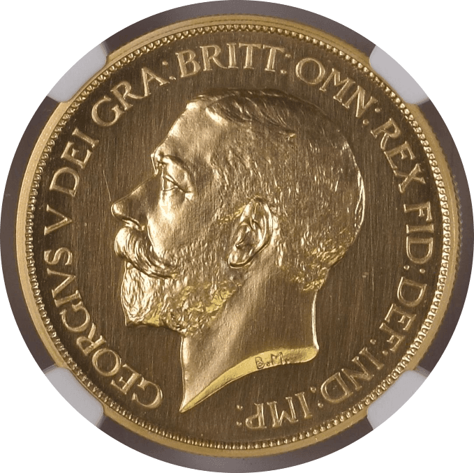 【PF64+ CAMEO】1911年 イギリス ジョージ5世 5ソブリン金貨(表)