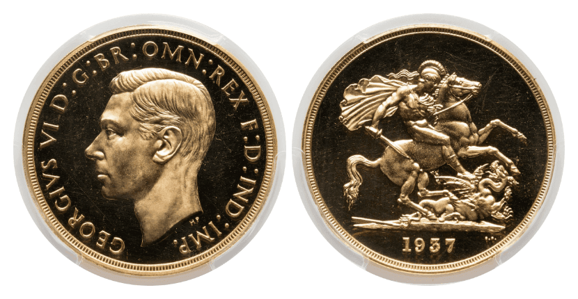 【PR64 CAMEO】1937年 イギリス ジョージ6世 5ポンド金貨