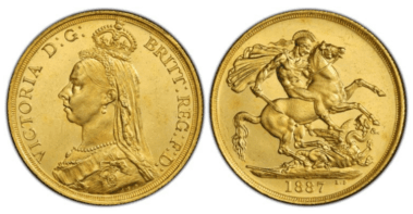 【MS61】1887年 イギリス ヴィクトリア女王 ジュビリーヘッド 2ポンド金貨(表)