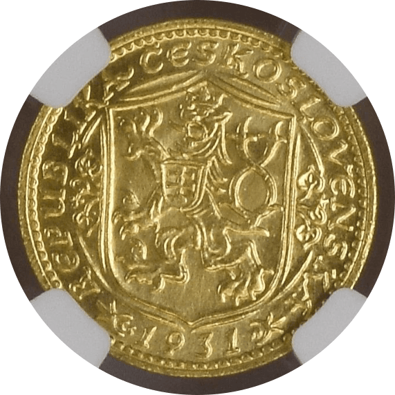 【MS63】1931年 チェコスロバキア 1ダカット金貨(裏)