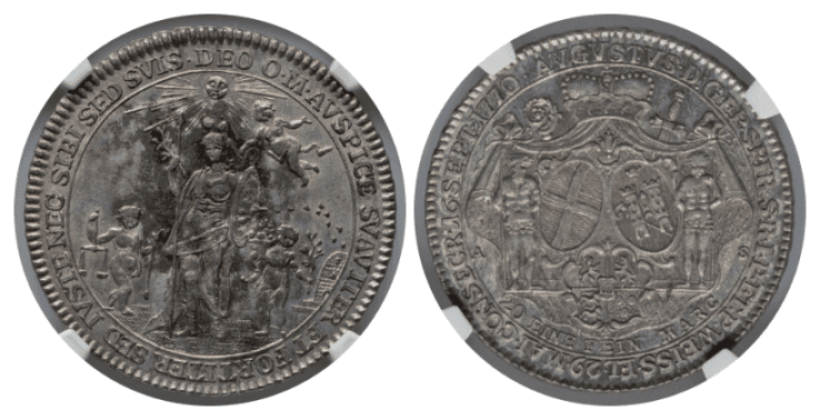 【MS65】1770年 神聖ローマ帝国 ドイツ スペイヤー司教領 ダミアン・アウグスト・フィリップ・カール君主司教 1/2ターラー銀貨