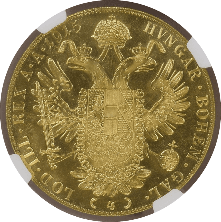 【MS 68】1915年 オーストリア フランツ・ヨーゼフ1世 リストライク 4ダカット金貨(裏)