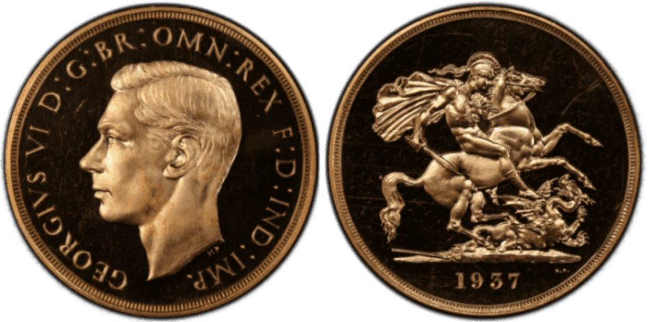 【PR 64+ CAMEO】1937年 イギリス ジョージ6世 5ポンド金貨