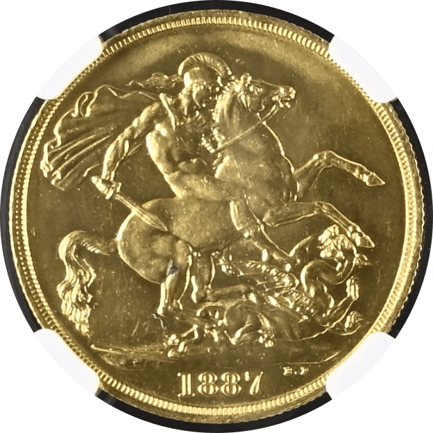 【MS62】1887年 イギリス ヴィクトリア女王 ジュビリーヘッド 2ソブリン金貨(裏)