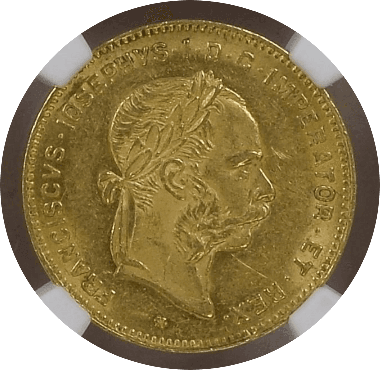 【MS61】1890年 オーストリア フランツヨーゼフ1世 10フラン 4フローリン金貨(表)