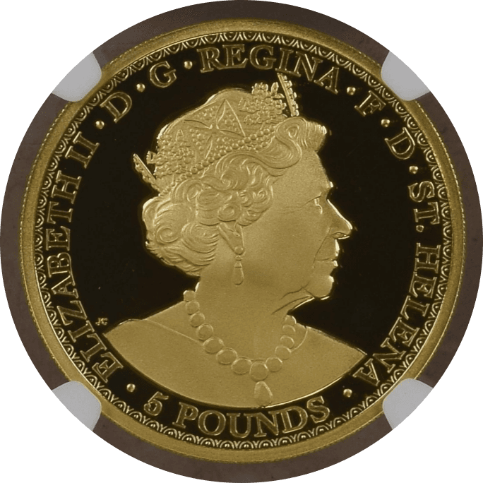 【PF69 ULTRA CAMEO】2021年 イギリス セントヘレナ ウナとライオン 5ポンド 1オンス金貨(表)
