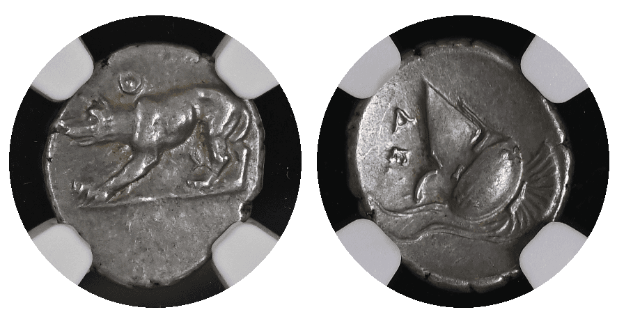【Ch XF★ 5/5 5/5】紀元前250年以上前 古代ギリシア 古代都市アルゴス オボル銀貨 2枚セット