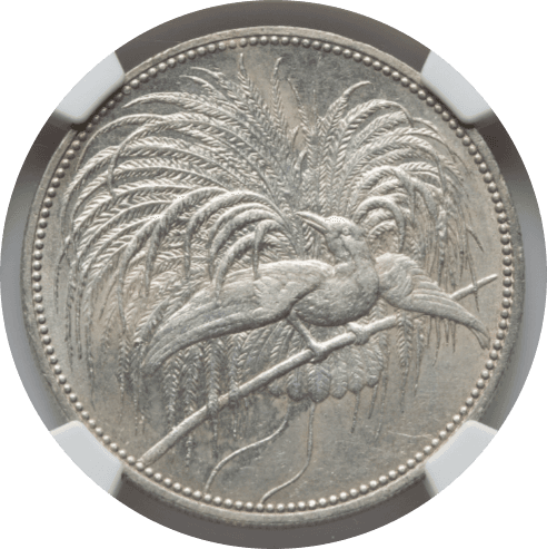 【MS 61】1894年 ドイツ領ニューギニア 極楽鳥 5マルク銀貨(表)