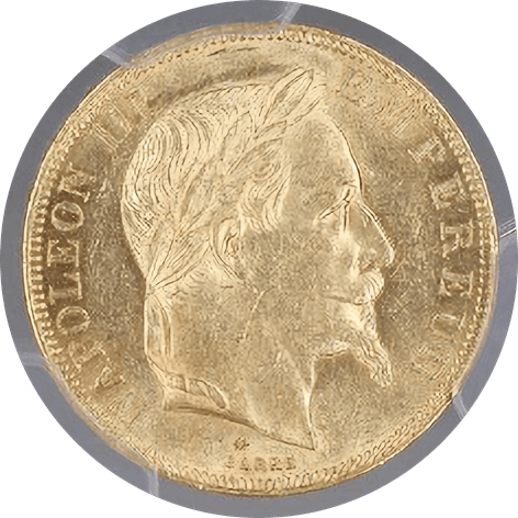 【MS62】1866年A フランス 第二帝政 ナポレオン3世 有冠 50フラン金貨(表)