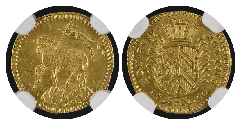 【MS63】1700年 神聖ローマ帝国 ドイツ ニュルンベルク ラムダカット 1/4ダカット金貨