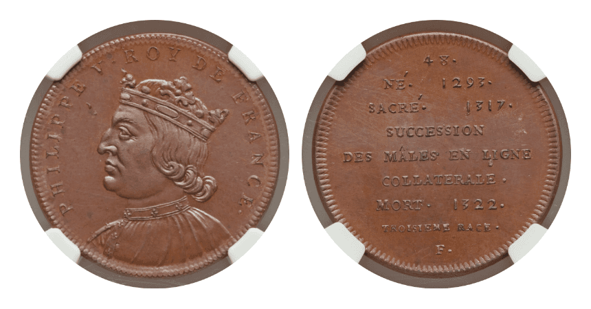 【MS66 BN】1830年?1848年 フランス フィリップ5世(在位1293年?1322年)銅メダル