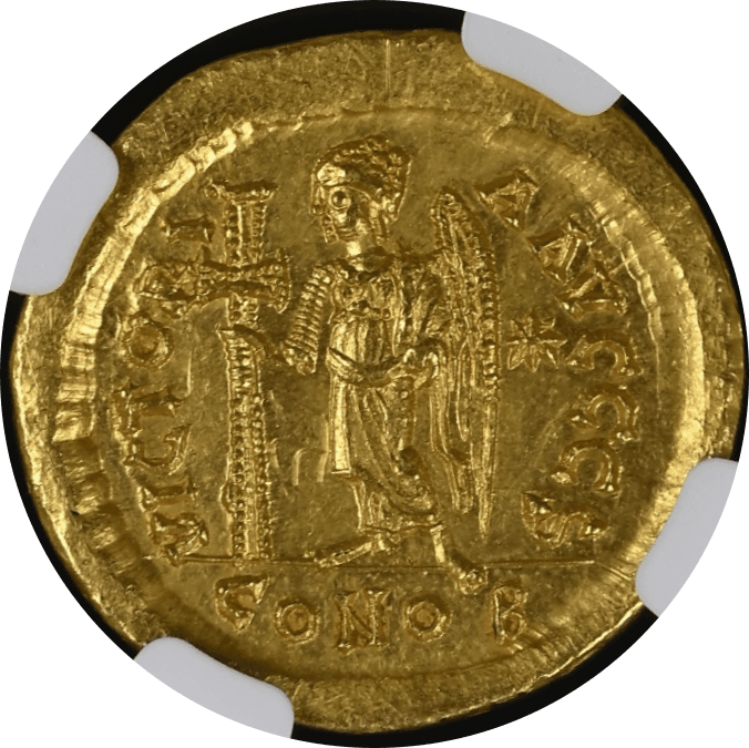 【MS 5/5 2/5】491年〜518年 ビザンツ帝国(東ローマ帝国)アナスタシウス1世 ソリダス金貨(裏)