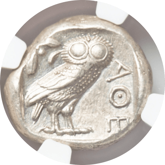 【AU 4/5 4/5】紀元前440年〜404年 古代ギリシア アッティカ 女神アテナ テトラドラクマ フクロウ銀貨(裏)