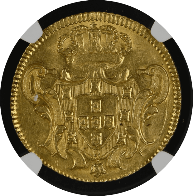 【AU58】1740年 ポルトガル領ブラジル ジョアン5世 6400レイス 金貨(裏)