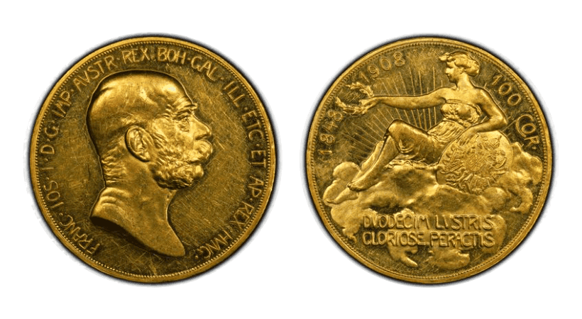 【MS61】1908年 オーストリア 雲上の女神 皇位60周年記念100コロナ金貨