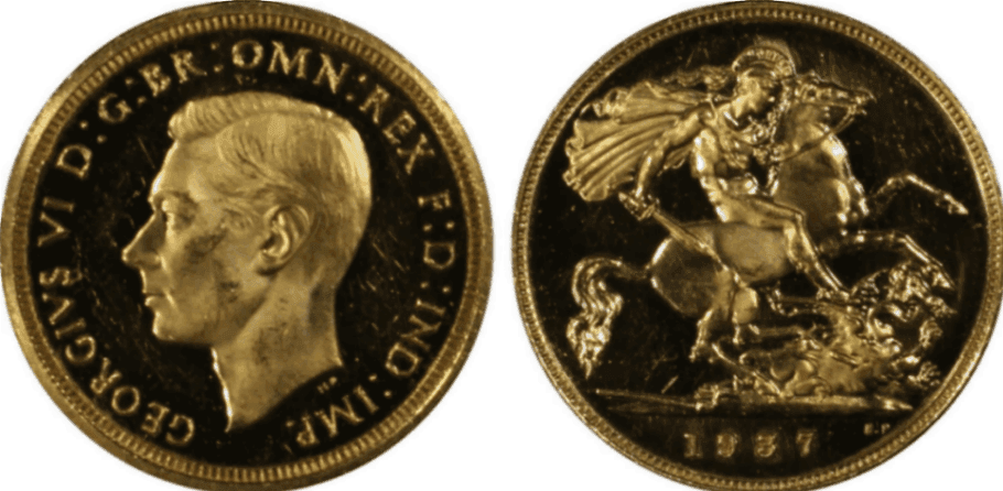 【PR64 DCAM】1937年 イギリス ジョージ6世 1/2ソブリン金貨