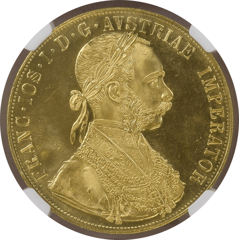 【MS 68】1915年 オーストリア フランツ・ヨーゼフ1世 リストライク 4ダカット金貨(表)