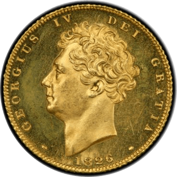 【PR63 CAMEO】1826年 イギリス ジョージ4世 1/2ソブリン金貨(表)