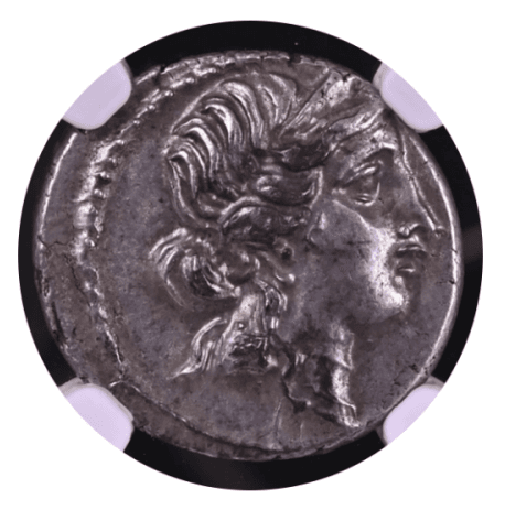 【Ch AU 4/5 4/5】紀元前44年頃 古代ローマ帝国 ユリウス・カエサル デナリウス銀貨(表)