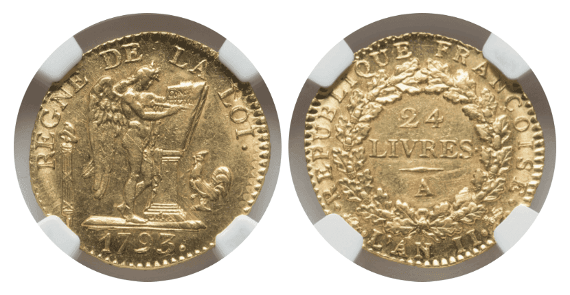 【MS62】1793年 フランス 第一共和国 ルイ16世 ルイドール(24リーブル)金貨