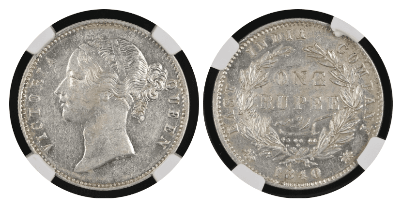 【AU58】1840年 英領インド 東インド会社 ヴィクトリア女王 1ルピー銀貨 5枚セット