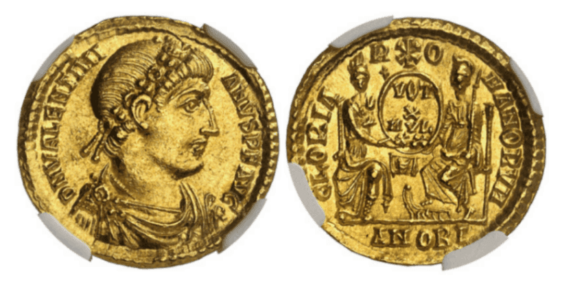 【MS 5/5 4/5】364年?375年 古代西ローマ帝国 ウァレンティニアヌス1世 ソリダス金貨
