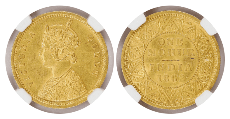 【MS61】1862年 英領インド ヴィクトリア女王 モハール金貨