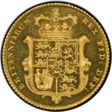 【PR63 CAMEO】1826年 イギリス ジョージ4世 1/2ソブリン金貨(裏)