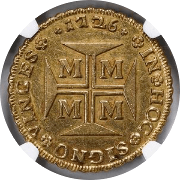 【AU53】1726年 ポルトガル領ブラジル ジョアン5世 10000レイス 金貨(表)