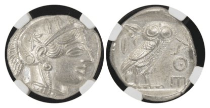 【MS 5/5 5/5】紀元前440年〜404年 古代ギリシア アッティカ 女神アテナ テトラドラクマ フクロウ銀貨(表)