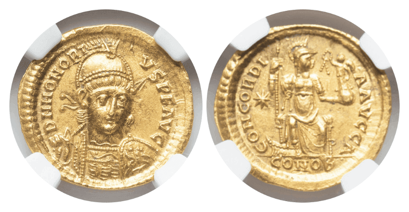 【Ch AU 5/5 4/5】363年?423年 古代西ローマ帝国 ホノリウス帝 ソリダス金貨