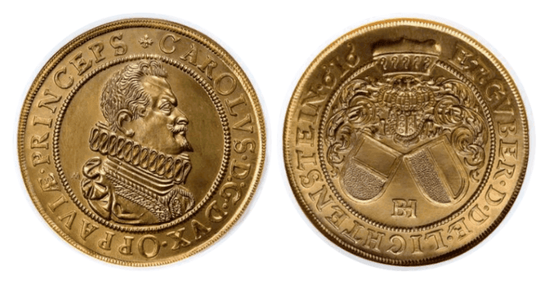 【MS68】1616年 神聖ローマ帝国 リヒテンシュタイン カール1世 リストライク 10ダカット金貨