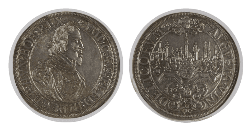 【MS 63+】1643年 ドイツ 神聖ローマ帝国 フェルディナンド3世 アウグスブルグ 都市景観 ターラー銀貨